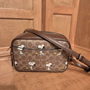 NWT Coach X Peanuts Jamie Camera Bag In Signature Canvas With Snoopy PRINT CBM27